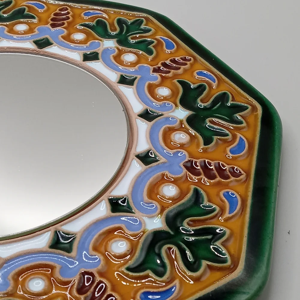 Octogon Glazed floral carved mirror feng shui 8.5 x 8.5